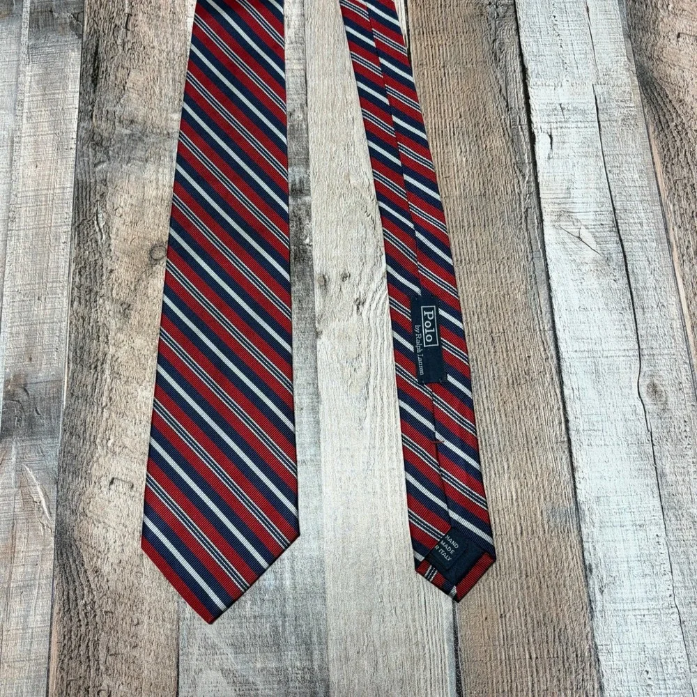 Vintage Polo Ralph Lauren Tie Mens OS Red Blue Silk Stripe Made In Italy Preppy